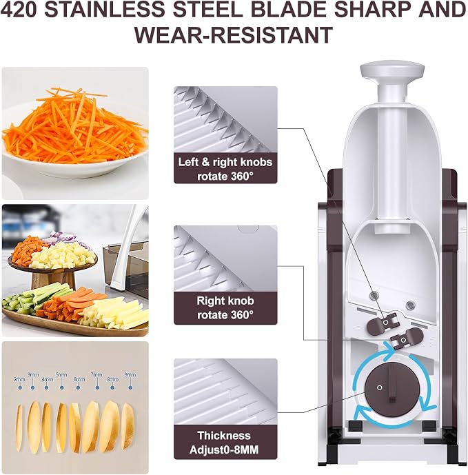Safe Mandoline Slicer for Kitchen, Vegetable & Food Cutter, Easy to Clean | Safe Mandoline Slicer for Kitchen, Easy to Clean/Storage, Potato Slicing, Strips, Shredding, Dicing, Cleaning brush(Brown)