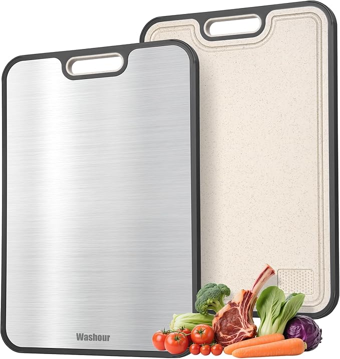 Titanium Cutting Board for Kitchen, Food Grade Titanium Cutting Boards 2 in 1 Double Sides, Non Slip Cutting Mat 16" x 11"