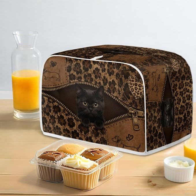 Black Cat Print Bread Machine Cover 2 Slice Leopard Print Toaster Oven Dust Covers Anti Fingerprint Protective Cover for Kitchen
