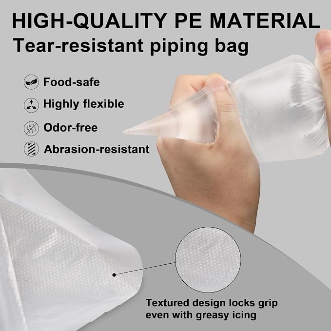 TOPULORS Disposable Piping Bags, 12"H 14" Full Size, 100PCS Pastry Bags | With Twist Ties, Extra Thick Tear Resistant Non-Slip Tipless Icing Bag, Easy Squeeze for Cake Cookie Frosting Decoration