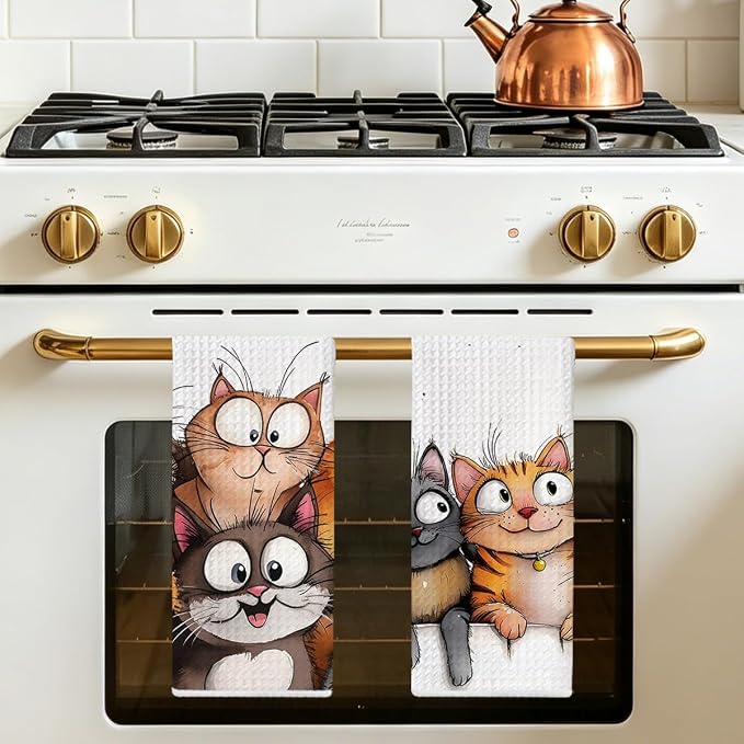Jztco 2 Pcs Cute Cat Kitchen Towels, Cats Gifts Soft Absorbent Hand Towel