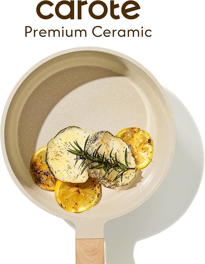 CAROTE Ceramic Nonstick 1.5Qt & 2.5Qt Sauce Pan Sets with Lid | Kitchen Non Toxic Cookware Set with Stay-cool Handle, All Stovetops Compatible, PFOA Free