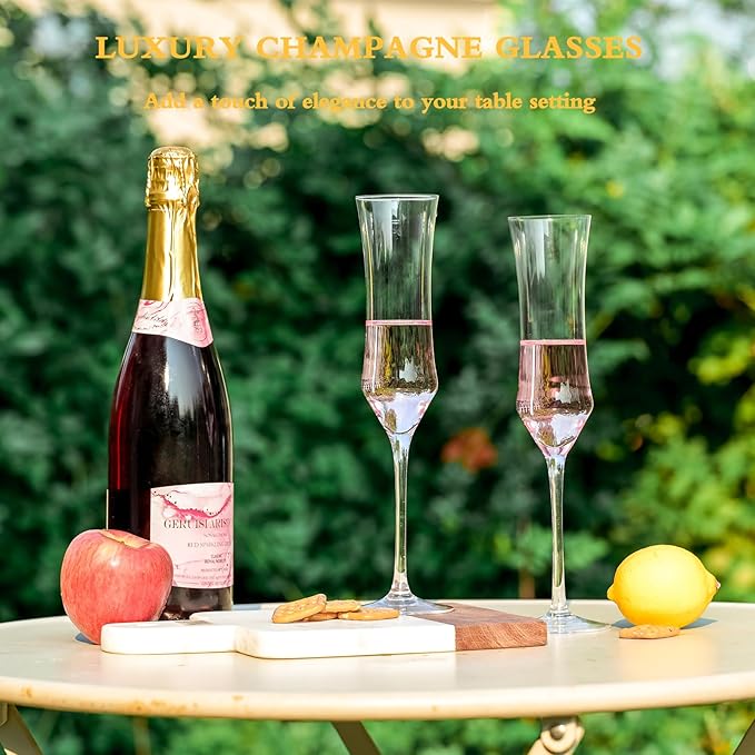 Champagne Flutes Set of 6 - Hand Blown Crystal Champagne Glasses With Long Stem - 7 oz Elegant Sparkling Wine Stemware - Unique Gift for Birthday,Wedding,Father's Day,Housewarming