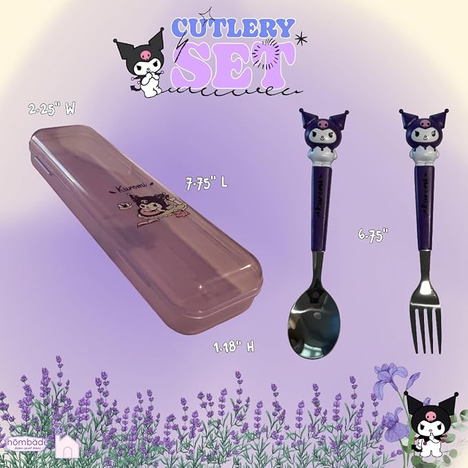 Stainless Steel Cutlery Tableware Flatware Silverware 3 Piece Set Portable Reusable Travel Cute Kawaii Anime Cartoon Dog Bunny for Boys and Girls (Purpleromi)