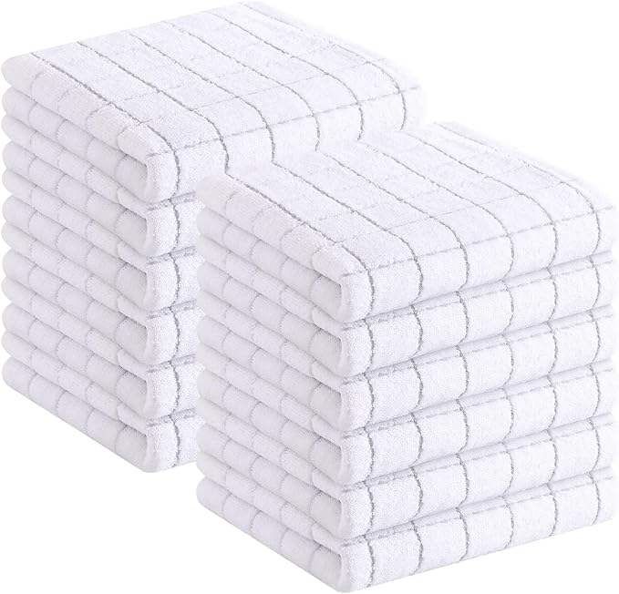 Homaxy 100% Cotton Terry Kitchen Towels, 12 Pack, White | Ultra Soft and Absorbent Dish Towels for Kitchen, Suitable for Drying and Washing Dishes