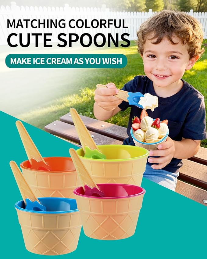 24 Pack Ice Cream Bowls and Spoons Set Plastic Cups Party Favor Gift | Reusable Cute Dessert Bowls Set For Graduation Birthday Parties Festive Durable Lovely Colorful DIY Frozen Yogurt Candy