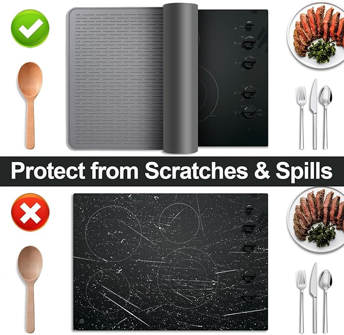 Stove Top Cover for Electric Stove- Range Covers for Electric Stove,Silicone XXL Dish Drying Mat, Glass Cooktop Covers, Flat RV Range top Mats (Gray, 28"x20")