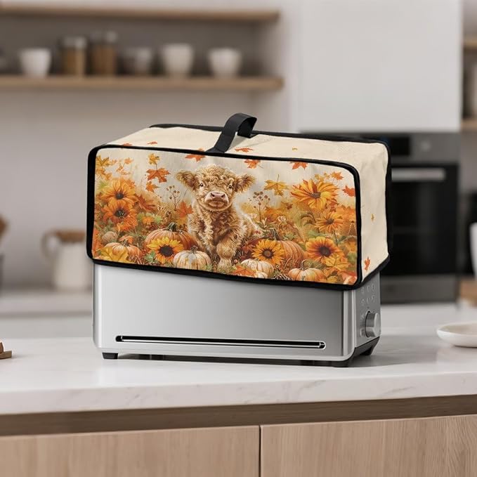 ZDCUSTOM Toaster Cover 2 Slice Fall Dustproof Toaster Cover Fits Most Long Toasters, Small Kitchen Appliance, Bread Maker Protector, Sunflower Leaf Cow