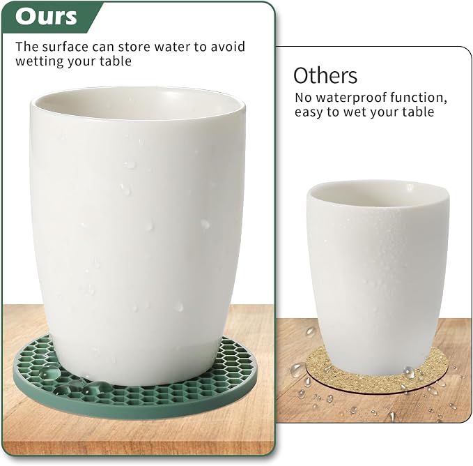 TWTLi Silicone Coasters Set of 12 with Holder — Non-Slip Drink Coasters for Coffee Table, Home Bar & Kitchen, Protects Wood & Marble Surfaces from Water Rings, Dishwasher Safe (12 Pcs, Green)