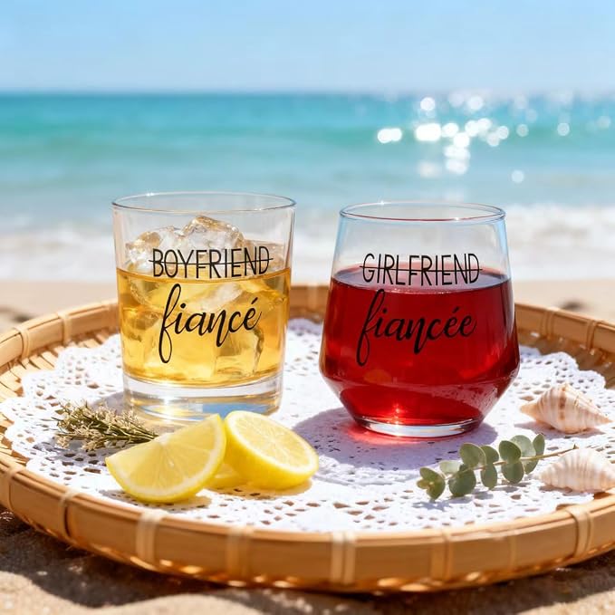 Engagement Gifts for Couples, Engagement Party Decorations - Unique Fiance Gift for Him or Her! Proposal Decorations, Whiskey Wine Glasses, Best Gift for Newly Engaged Couple, Women (Crystal Glass)