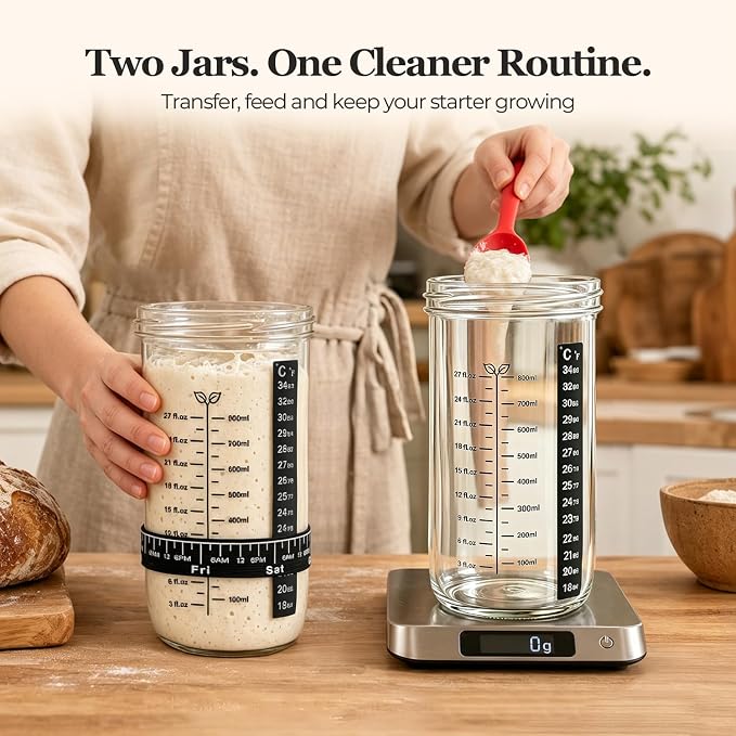 ComSaf Sourdough Starter Jars, 2 Pack Wide Mouth Mason Jars 34oz (1L) | BPA-Free Materials, Quart Size Glass Jars, Stainless Steel Lid, Gifts For Sourdough Bread Bakers And Enthusiasts