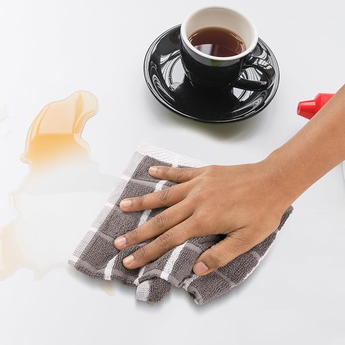 Urban Villa Kitchen Towels Cotton Dish Towels 12”x12” (Set of 6) Grey White