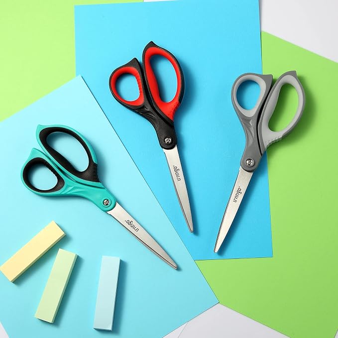 LIVINGO 3 Pack 8.5" Sharp Scissors All Purpose for Cutting Fabric Paper | Ergonomic Comfort Grip, Stainless Steel Blades, Shears for Office & School Home Sewing & Crafting DIY Daily Use