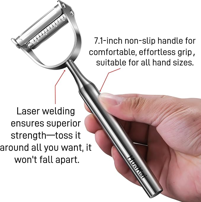 2 in1Julienne Vegetable Peeler,Stainless Steel Silver | julienne shredder tool peels and slices into julienne strips; non-slip handle, suitable for both right- and left-handed users