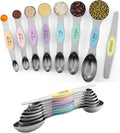 ChefAide Pack of 8 Stainless Steel Magnetic Measuring Spoons Set, Dual Sided, Stackable, Adjustable Teaspoon and Tablespoon Measure Spoon with Leveler, Kitchen Gadgets