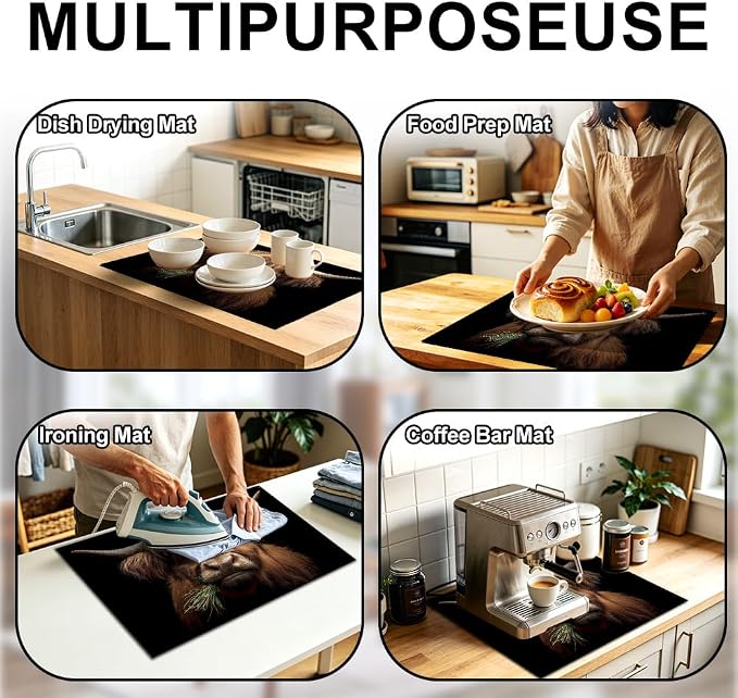 Highland Cow Stove Top Cover, Brown Highland Cow Farmhouse Style | Non-Slip Washable Cooktop Protector Mat for Glass & Electric Stoves, 28.4 x 20.5 in