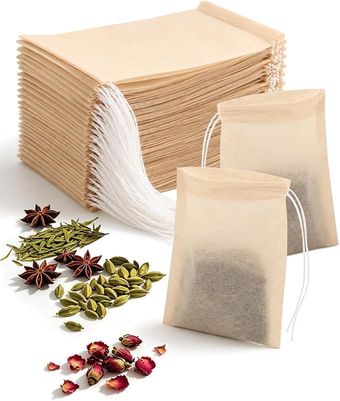 300PCS Disposable Tea Filter Bags with Drawstring | 100% Natural & Safe Loose Leaf Tea Empty Tea Bags, 1-Cup Capacity