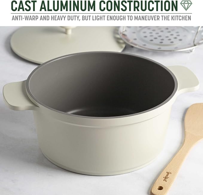 Goodful All-In-One Pot, Multilayer Nonstick, High Performance Cast Dutch Oven With Matching Lid, Roasting Rack And Turner, Made Without PFOA, Dishwasher Safe Cookware, 4.7-Quart, Linen