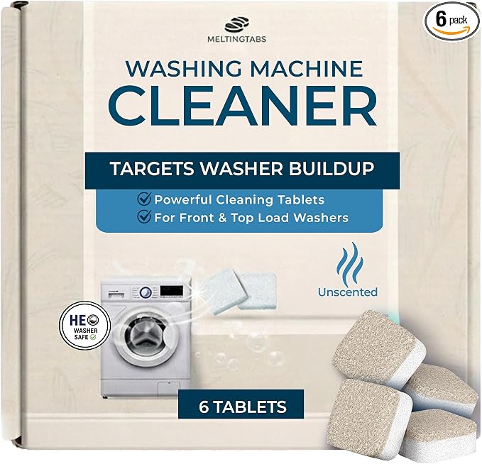 Washing Machine Cleaner Tablets – Deep Clean Washer Descale, Laundry Tub Cleaning Solution, Smell Fresh, Eliminates Buildup & Dirt, For Front & Top Load Washers, Easy-to-Use, 6 Pack, unscented