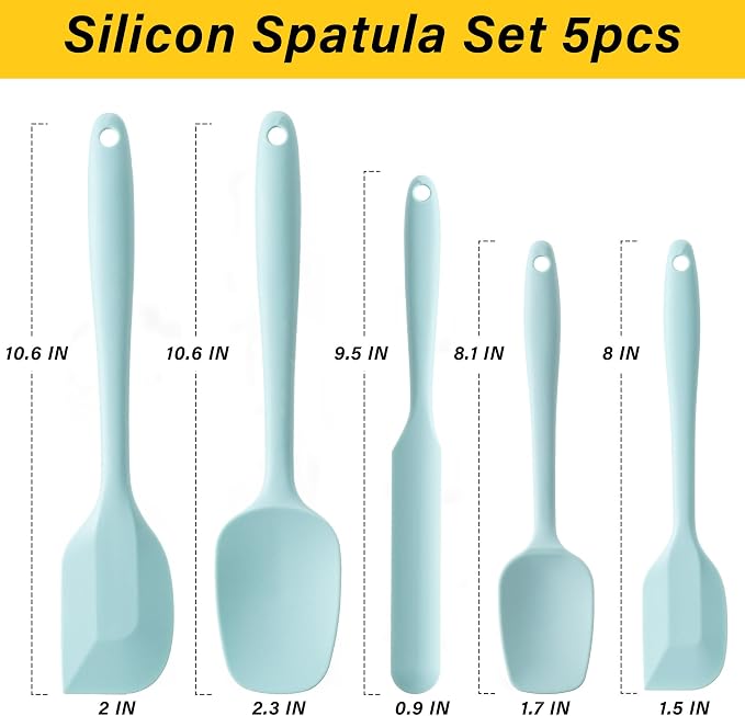Silicone Spatula Set,5 Piece Food Grade Rubber Spatulas,Macaron blue | Spatulas Silicone Heat Resistant for Baking,Cooking,and Mixing High Heat Resistant Non Stick Dishwasher Safe BPA-Free