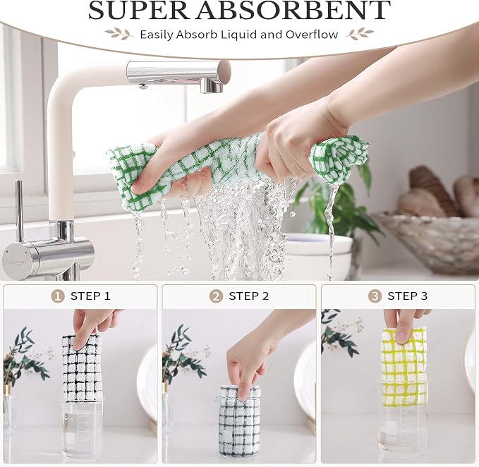 Homaxy 8 Pack Terry Kitchen Dish Cloths, 12"x12", Black/Grey/Green/Yellow | Super Soft and Absorbent Dish Rags, Quick Drying Reusable Dish Towels for Washing Dishes