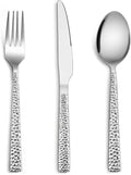 E-far 12-Piece Hammered Silverware Set, Stainless Steel Flatware Set for 4 | Mirror Polished Forks Spoons and Knives Utensils, Square Cutlery Set for Home Kitchen Restaurant, Dishwasher Safe
