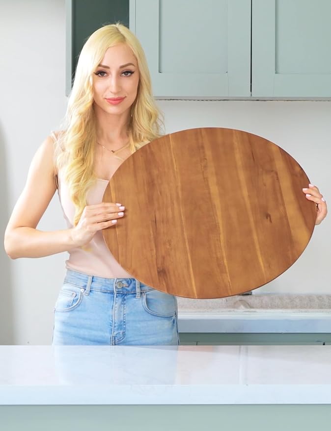 TIDITA 21" Acacia Wood Lazy Susan for Table Top, Swivel Charcuterie Board | 360° Rotation, No Rim, Solid Acacia Wood, Non-Skid Pads, Round Lazy Susans Turntable for Countertop, Extra Large