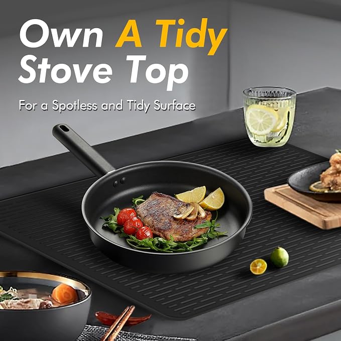 Stove Top Covers for Electric Stove (28”x20”), Silicone Stove Mat for Glass Top Stove, XL Stove Cover for Induction Cooktop, Induction Cooktop Protector, Dishwasher-Safe Drying Mat for Kitchen Counter
