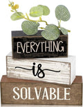Lineshading 4 Pcs Inspirational Farmhouse Table Decor Rustic Wooden Stacked Block Signs with Inspirational Quote Artificial Eucalyptus Leaves Farmhouse Decoration for Home Office Shelf Gift