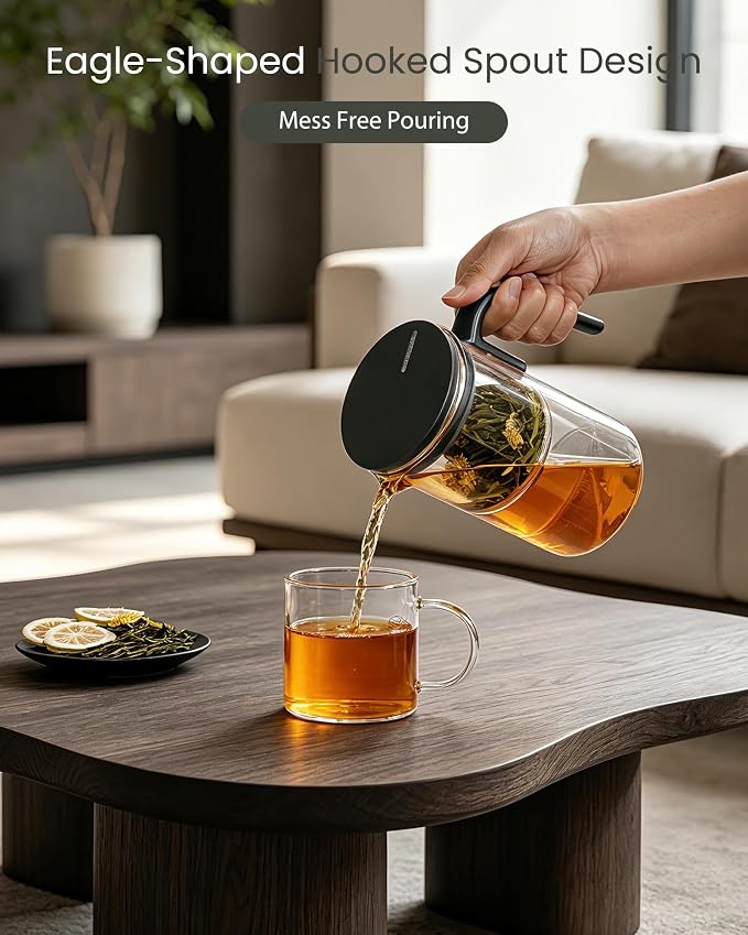 ZENS Magnetic Teapot with Infuser, 28oz Magic Tea Pot for Loose Leaf Tea | Glass Teapot with Infusers for Loose Tea Steeper, Echanted Tea Pot for Herbal Tea Lovers, Dark Green