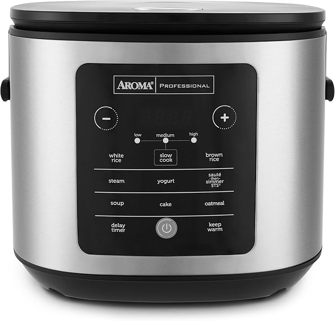 AROMA® 20-Cup Slow Cook Rice Cooker and Brown Rice Cooker with Lift-Out Pot Handles and Silicone Storage Lid — PFAS-Free CoreCoat™ Ceramic