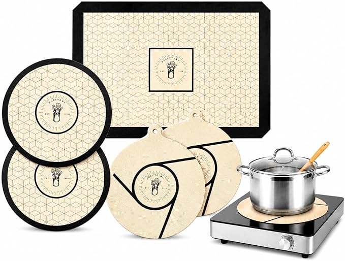 Induction Cooktop Mats - Silicone Stove Cover, Stove Protector, Set of 5 | Scratch Protector for Magnetic Stove, Non-Slip Pads for Pots and Pans, Induction Stove Mat for Spills and Scratches