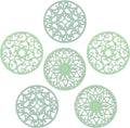Silicone Trivets Mats for Hot Dishes, Pots and Pans, Multi Purpose Trivets Mat -Heat Resistant Silicone Trivet Intricately Carved Hot Pads Set of 6 Green