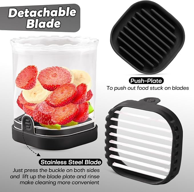 Creative Strawberry Slicer, Detachable Cutter with Push Plate (Black)