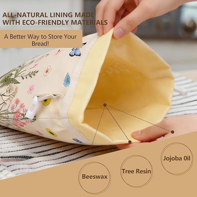 Reusable Beeswax Bread Bags for Homemade Bread & Sourdough, 2-Pack XL Airtight Food Storage Bags, Organic Cotton Linen Covers - Freezer-Friendly Freshness Preservation Keeps Fresh Longer