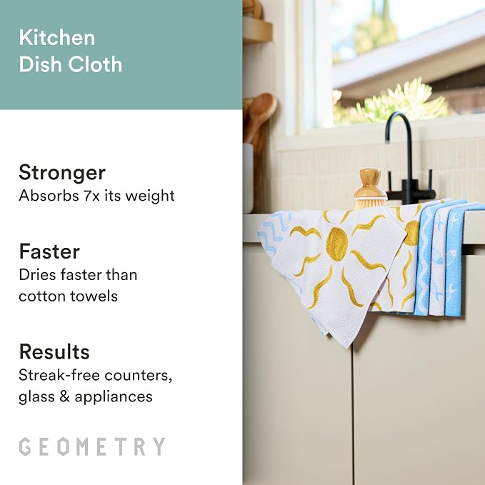 GEOMETRY Dishcloth – Spring & Summer Collection – Quick-Dry, Ultra-Absorbent, Reusable Microfiber Kitchen Towels for Drying & Cleaning - Summer Line - 6 Pieces
