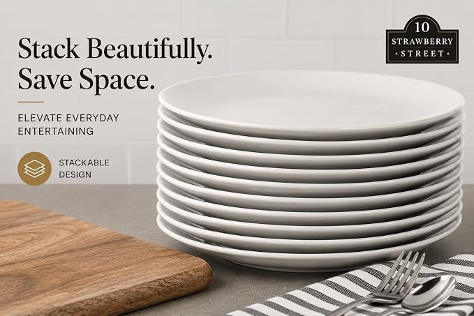 10 Strawberry Street 10.5" Catering Coupe Dinner Plate, Set of 12,White