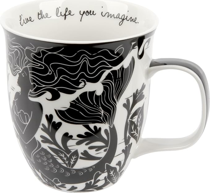 Karma Gifts 14 oz Black and White Boho Mug Mermaid - Cute Coffee and Tea Mug - Ceramic Coffee Mugs for Women and Men