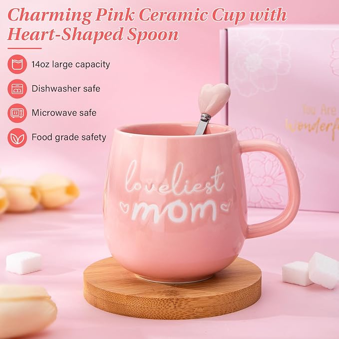 Gifts for Mom from Daughter Son Loveliest Mom Cup Trinket Dish | Mom Birthday Gift,Cup,Jewelry Dish, Spoon with Gift Box, Gift For Mom Birthday Anniversary Mother Day For Mother Mama