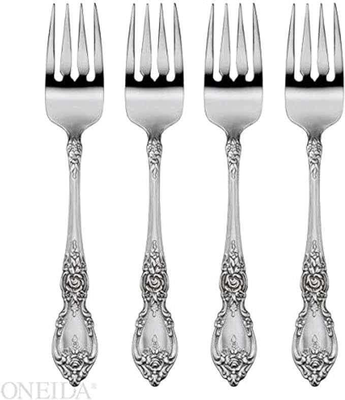 Oneida Wordsworth Salad Forks Silverware Set for 4, Flatware | mirror finish, dishwasher safe | cutlery set for kitchen and dining, utensil set, wedding silverware, heavy duty