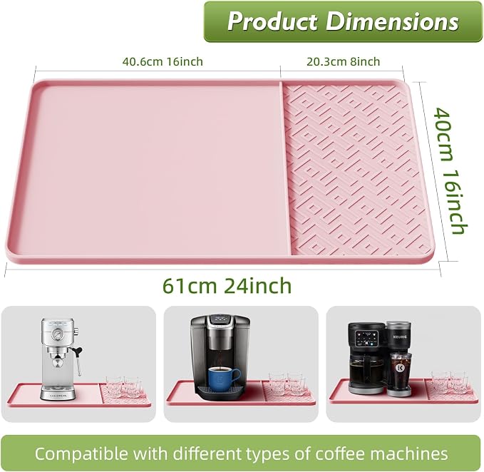 Silicone Coffee Mat with Raised Edges 24" x 16" – Waterproof Countertop Mat, Coffee Maker Pad, Espresso Machine Mat, Heat Resistant Dish Drying Mat