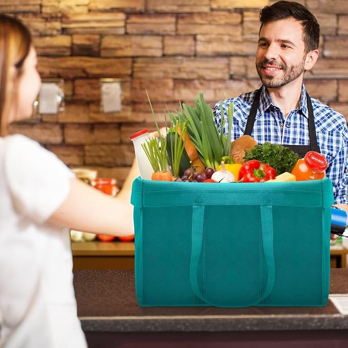Reusable Grocery Shopping Bags 10 Pack Large Foldable Tote Bags Bulk | Eco Produce Bags with Long Handle for Shopping Groceries Clothes (New 5 Colors)