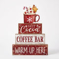 Lineshading 4 Pcs Coffee Tiered Tray Decor Wooden Farmhouse Block Signs | Stackable Rustic Wood Signs with Ghost Mug Topper, Coffee Lovers Gift for Kitchen Counter Fall Halloween Decor
