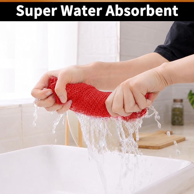 Homaxy 100% Cotton Waffle Weave Dish Cloths, 6 Pack, Red | Soft and Absorbent Dish Towels, 12 x 12 Inches Quick Dry Dish Rags