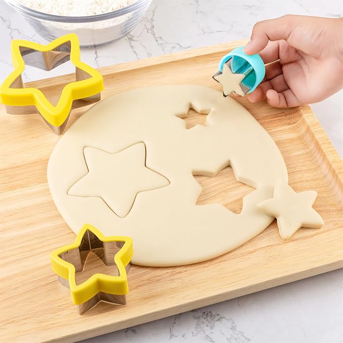 Nifogo Star Cookie Cutters 5 Pcs | Mini Small Large Sizes, Stainless Steel, Sandwich Cutter, Vegetable Fruit Cutters Shapes for Kids Boys Girls, Flag Day