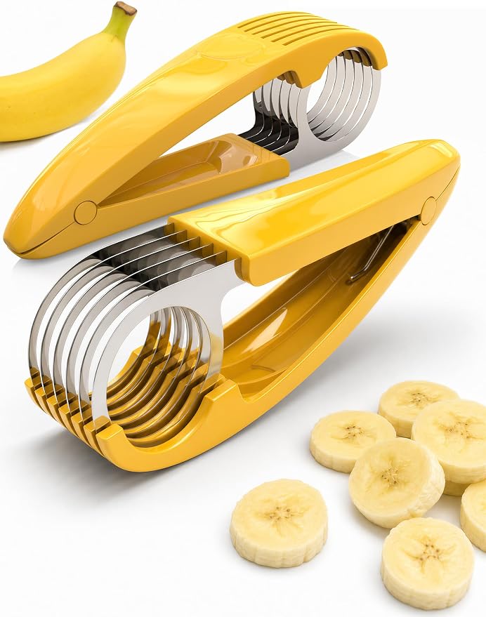 FireKylin Banana Slicer,ABS + Stainless Steel Fruit and Vegetable Salad Peeler Cutter Kitchen Tools For Banana, Strawberry,Grape（2 pcs）