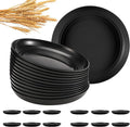 HEYCOME 12 Pcs Unbreakable Deep Dinner Plates Set, 10 inch Reusable Plastic Wheat Straw Plates, Microwave and Dishwasher Safe Plate for Kitchen, Lightweight Plate for Dessert, BPA Free, Black
