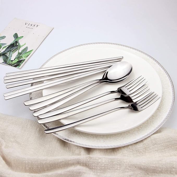 IQCWOOD Stainless Steel Chopsticks Forks and Spoons Flatware Set of 3 | 3 Pairs Metal Chopsticks Forks and Spoons, Silverware Korean Utensil Set, Korean Dinnerware, Cutlery Set for Home