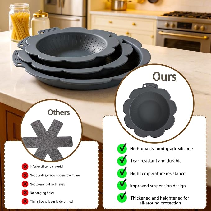 3PCS Silicone Pan Protectors(8"10"12") & 3 Felt Pot Separators for Stacking | Pot Protectors for Stacking,Thicker and Heat-Resistant,Avoid Scratching Cookware Protectors,Dishwasher Safe