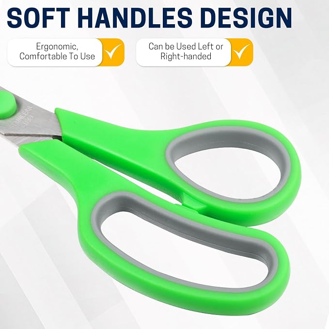 BURVAGY 12 Pack 8" Scissors All Purpose, Heavy Duty Scissors for Office | Scissors Bulk Multipurpose Comfort-Grip Sharp Adult Office Scissors Set Sewing Fabric Stainless Steel Blades, Right/Left Hand